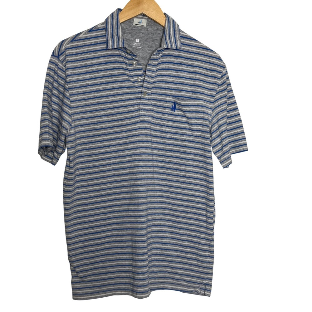 Johnnie-O Mens Polo Size Small Gray‎ Blue Striped Shirt Short Sleeve Pocket